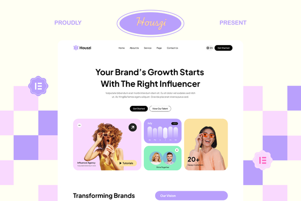 Houszi - Influencer Agency Website Elementor Template Kit Houszi - Influencer Agency Website Elementor Template Kit