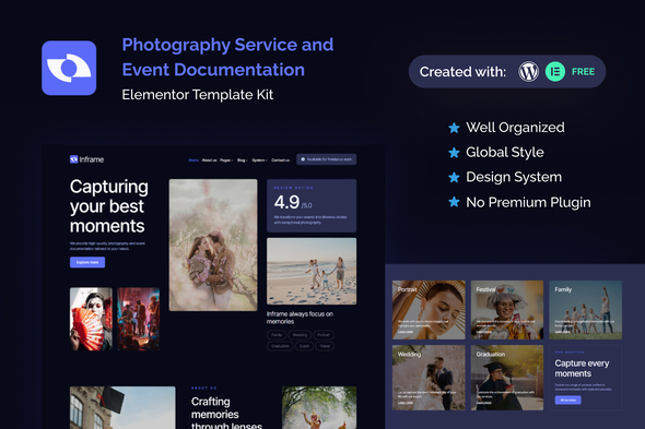 Inframe - Photography Service & Event Documentation Elementor Template Kit Inframe - Photography Service & Event Documentation Elementor Template Kit