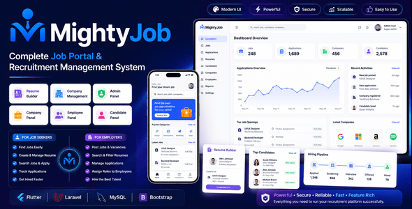 MightyJob – Job Portal, Job Board & Recruitment Platform with Flutter Mobile App, Resume Builder MightyJob – Job Portal, Job Board & Recruitment Platform with Flutter Mobile App, Resume Builder