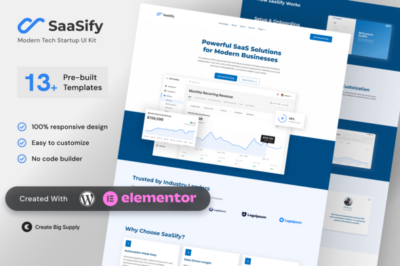 Modern Tech Startup Elementor Template Kit for SaaS Platforms, Software Products,  Digital Solutions