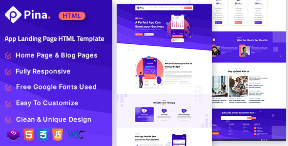 Pina - App Landing Page HTML Template Pina - App Landing Page HTML Template