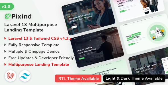 Pixind - Laravel 13 Responsive Landing Template Pixind - Laravel 13 Responsive Landing Template