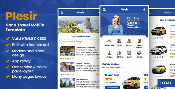 Plesir - Car & Travel Mobile Template Plesir - Car & Travel Mobile Template