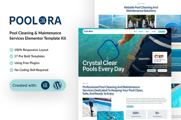 Poolora - Pool Cleaning & Maintenance Services Elementor Template Kit Poolora - Pool Cleaning & Maintenance Services Elementor Template Kit