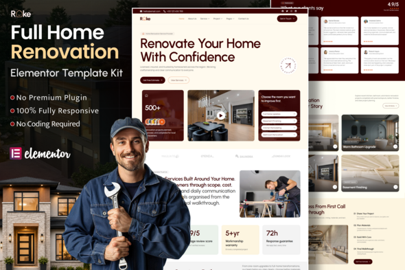 Rake - Full Home Renovation & Remodeling Elementor Template Kit Rake - Full Home Renovation & Remodeling Elementor Template Kit