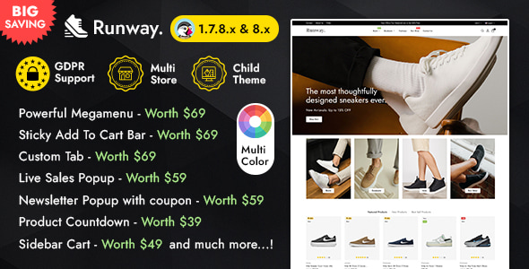 Runway - Lifestyle shoes Prestashop 1.7 & 8.x Responsive Theme Runway - Lifestyle shoes Prestashop 1.7 & 8.x Responsive Theme