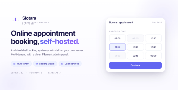 Slotara - Appointment Booking & Scheduling SaaS Platform | Multi-Tenant | Laravel 12 | Filament 5 Slotara - Appointment Booking & Scheduling SaaS Platform | Multi-Tenant | Laravel 12 | Filament 5