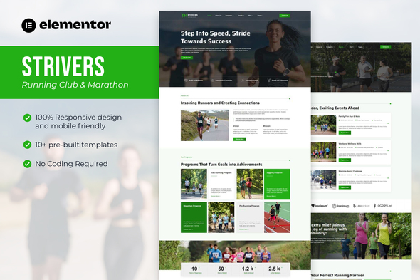 Strivers - Running Club & Marathon Elementor Template Kit Strivers - Running Club & Marathon Elementor Template Kit