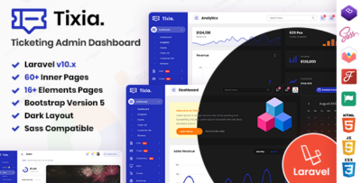 Tixia - Ticketing Admin Dashboard Laravel Bootstrap Template