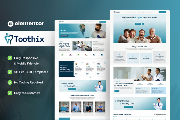 Toothix - Dentist & Dental Care Elementor Template Kit Toothix - Dentist & Dental Care Elementor Template Kit