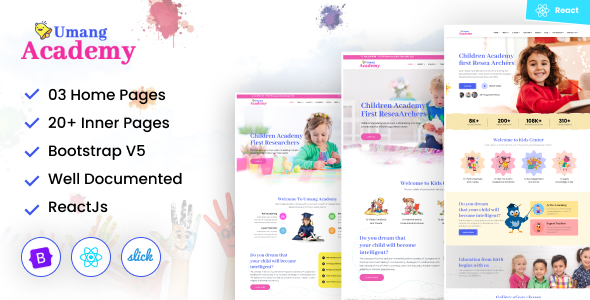 Umang Academy : Kindergarten, Kids Play School React Template Umang Academy : Kindergarten, Kids Play School React Template