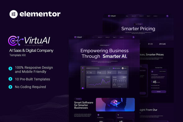 VirtuAI - AI Saas & Digital Company Elementor Template Kit VirtuAI - AI Saas & Digital Company Elementor Template Kit