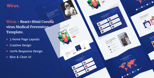 Wirus - React+HTML Covid-19 Coronavirus Medical Prevention Template Wirus - React+HTML Covid-19 Coronavirus Medical Prevention Template