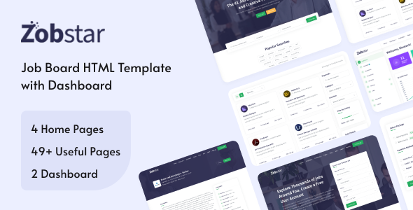Zobstar - Job Board HTML Template with Dashboard Zobstar - Job Board HTML Template with Dashboard