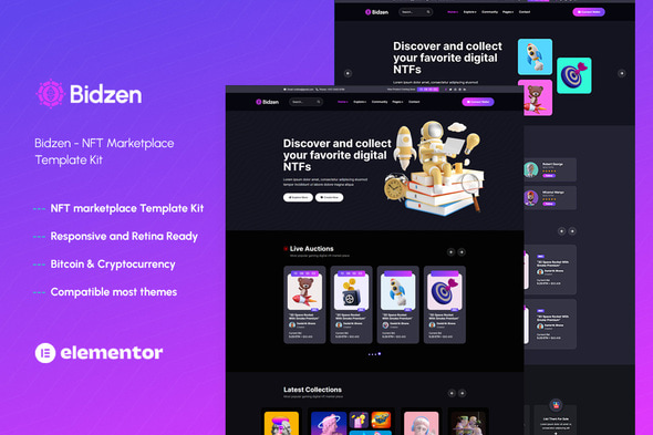 Bidzen – NFT Sales Elementor Template Kit Bidzen – NFT Sales Elementor Template Kit
