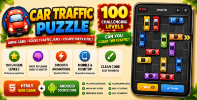 Car Traffic Puzzle | HTML5 Game with Android Studio Project