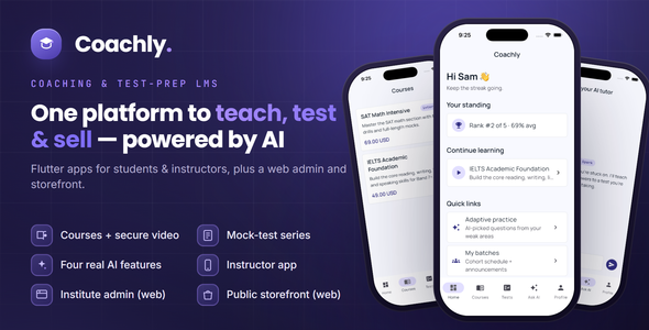 Coachly | Coaching and Test-Prep LMS - Flutter App + Next.js Script Coachly | Coaching and Test-Prep LMS - Flutter App + Next.js Script