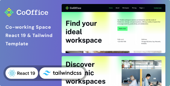 CoOffice - Coworking Space Website React 19 & Tailwind CSS 4 Template CoOffice - Coworking Space Website React 19 & Tailwind CSS 4 Template