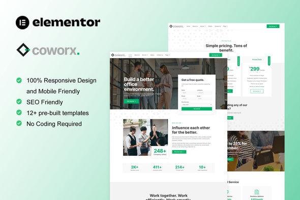Coworx - Coworking Space & Virtual Office Elementor Template Kit Coworx - Coworking Space & Virtual Office Elementor Template Kit