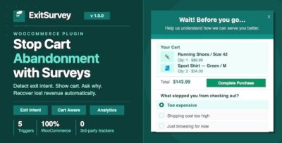 ExitSurvey - Smart Exit-Intent Survey & Cart Recovery for WooCommerce