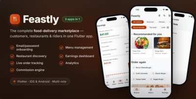 Feastly | Multi-Restaurant Food Delivery App - Flutter Full App + Next.js Admin (4 Apps + AI)