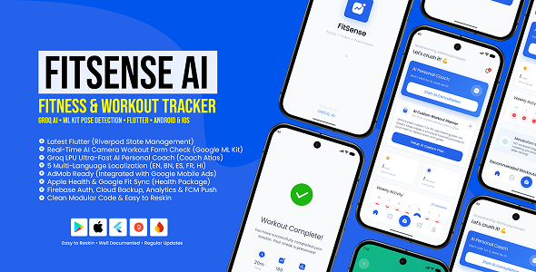 FitSense | AI Personal Trainer & Fitness Tracker Flutter App for Android and iOS FitSense | AI Personal Trainer & Fitness Tracker Flutter App for Android and iOS
