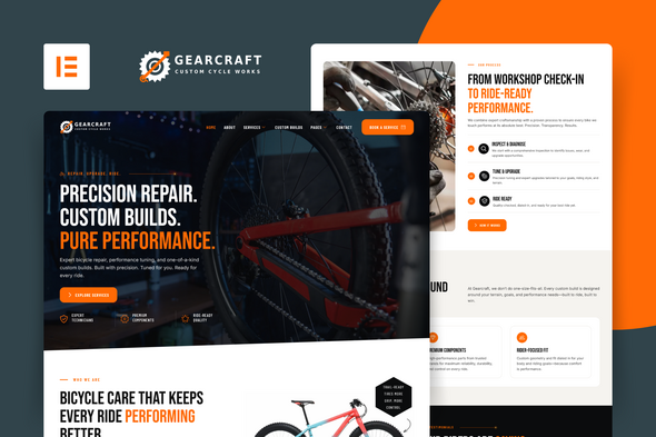 Gearcraft - Bicycle Repair & Customization Elementor Template Kit Gearcraft - Bicycle Repair & Customization Elementor Template Kit