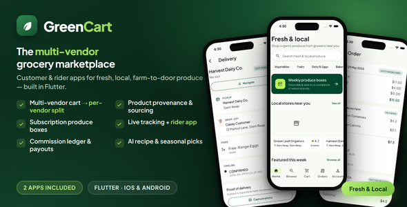 GreenCart | Multi-Vendor Organic Grocery Marketplace Flutter App + Next.js GreenCart | Multi-Vendor Organic Grocery Marketplace Flutter App + Next.js