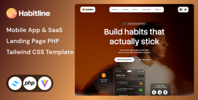 Habitline - Mobile App & SaaS Landing Page Tailwind CSS PHP Template