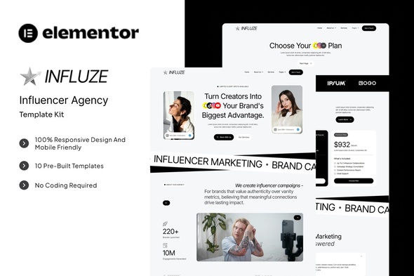 Influze - Influencer Agency Elementor Template Kit Influze - Influencer Agency Elementor Template Kit