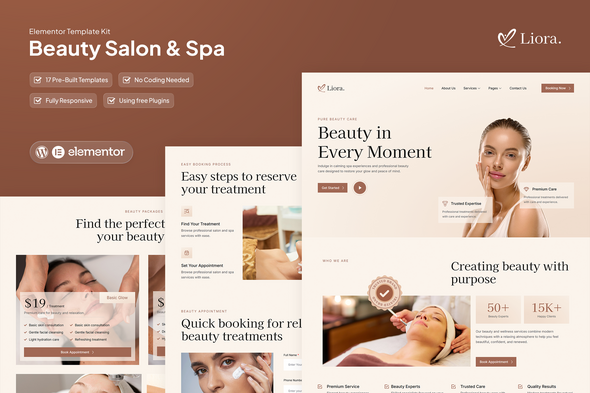 Liora - Beauty Salon & Spa Elementor Template Kit Liora - Beauty Salon & Spa Elementor Template Kit