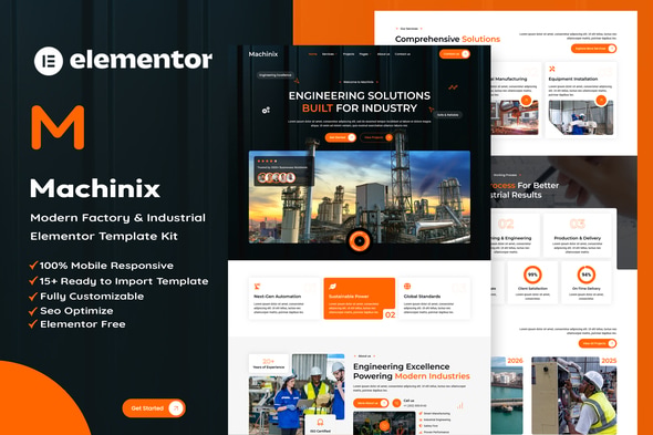 Machinix - Modern Factory & Industrial Elementor Template Kit Machinix - Modern Factory & Industrial Elementor Template Kit