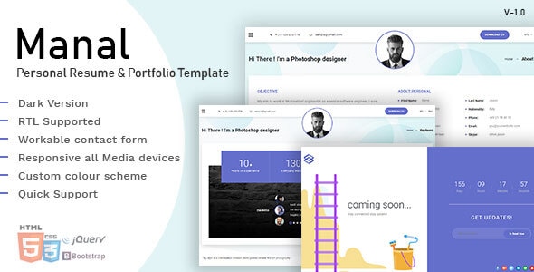 Manal - Personal Portfolio CV Resume One Page Template Manal - Personal Portfolio CV Resume One Page Template