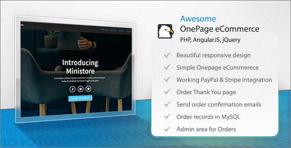 Ministore one page ecommerce HTML/PHP template with Paypal and Stripe Ministore one page ecommerce HTML/PHP template with Paypal and Stripe