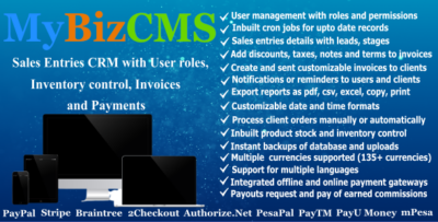 MyBizCMS : Sales Entries CRM with User roles, Inventory control, Invoices and Payments