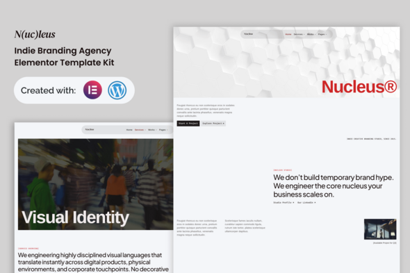 Nucleus - Indie Branding Agency Elementor Template Kit Nucleus - Indie Branding Agency Elementor Template Kit