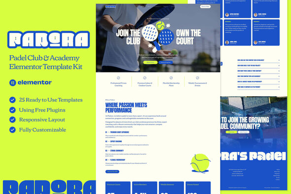 Padora - Padel Club & Academy Elementor Template Kit Padora - Padel Club & Academy Elementor Template Kit