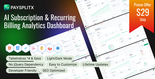 PaySplitX - AI Subscription & Recurring Billing Analytics Dashboard HTML Template PaySplitX - AI Subscription & Recurring Billing Analytics Dashboard HTML Template
