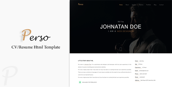 Perso - Personal Resume / CV / Portfolio HTML Template Perso - Personal Resume / CV / Portfolio HTML Template