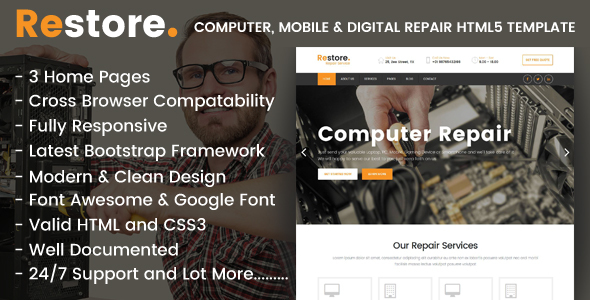 Restore - Computer, Mobile & Digital Repair Shop HTML5 Template Restore - Computer, Mobile & Digital Repair Shop HTML5 Template