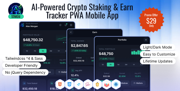 StakeAI | AI-Powered Crypto Staking & Earn Tracker PWA Mobile App HTML Template StakeAI | AI-Powered Crypto Staking & Earn Tracker PWA Mobile App HTML Template