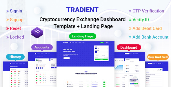 Tradient - Cryptocurrency Exchange Dashboard Template + Landing Page Tradient - Cryptocurrency Exchange Dashboard Template + Landing Page