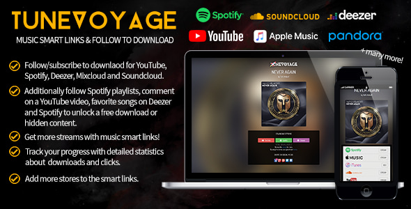 TuneVoyage - Smart Links & Follow To Download (Spotify/YouTube/Deezer/Soundcloud/Mixcloud) TuneVoyage - Smart Links & Follow To Download (Spotify/YouTube/Deezer/Soundcloud/Mixcloud)