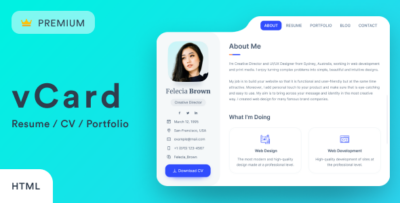vCard2 - HTML5 Resume / CV / vCard / Portfolio