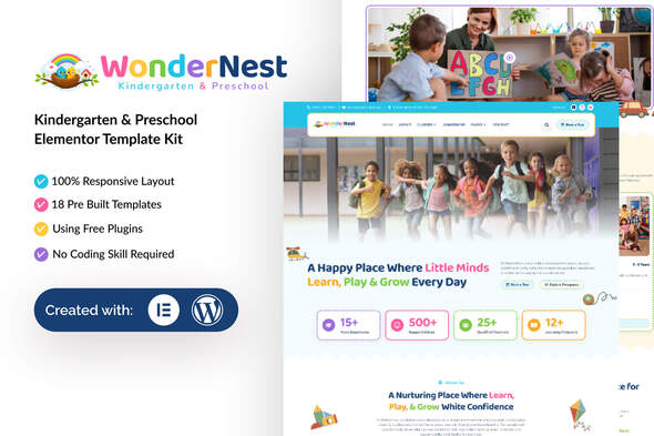 WonderNest - Kindergarten & Preschool Elementor Template Kit WonderNest - Kindergarten & Preschool Elementor Template Kit