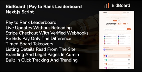 BidBoard | Pay to Rank Leaderboard Next.js Script BidBoard | Pay to Rank Leaderboard Next.js Script