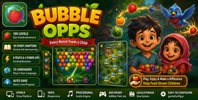 Bubble Opps | Fruit Match-3 Bubble Shooter HTML5 Game (100 Levels + Story)