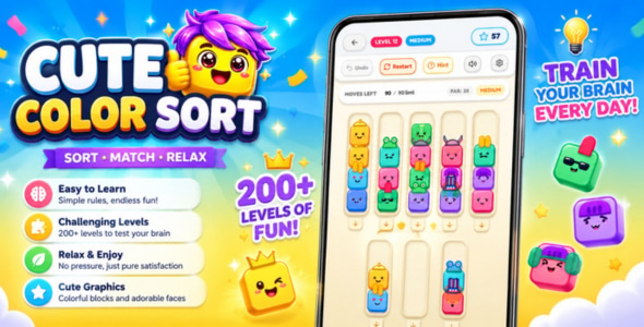 Cute Color Sort - Android Puzzle Game with AdMob Cute Color Sort - Android Puzzle Game with AdMob