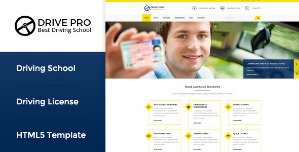 Drive Pro : Driving School HTML Template Drive Pro : Driving School HTML Template