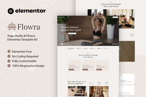 Flowra - Yoga Studio & Fitness Elementor Template Kit Flowra - Yoga Studio & Fitness Elementor Template Kit